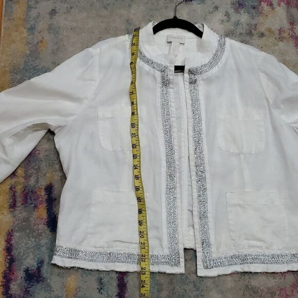 Chico's 100% Linen White Jacket Wiih Silver Beading and Sequins - Picture 11 of 16